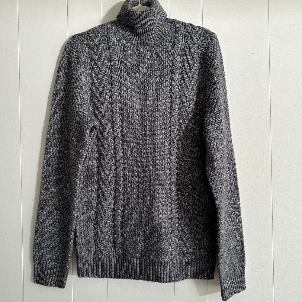 Marks and Spencer men's wool blend grey cable knit fishermen's sweater size M